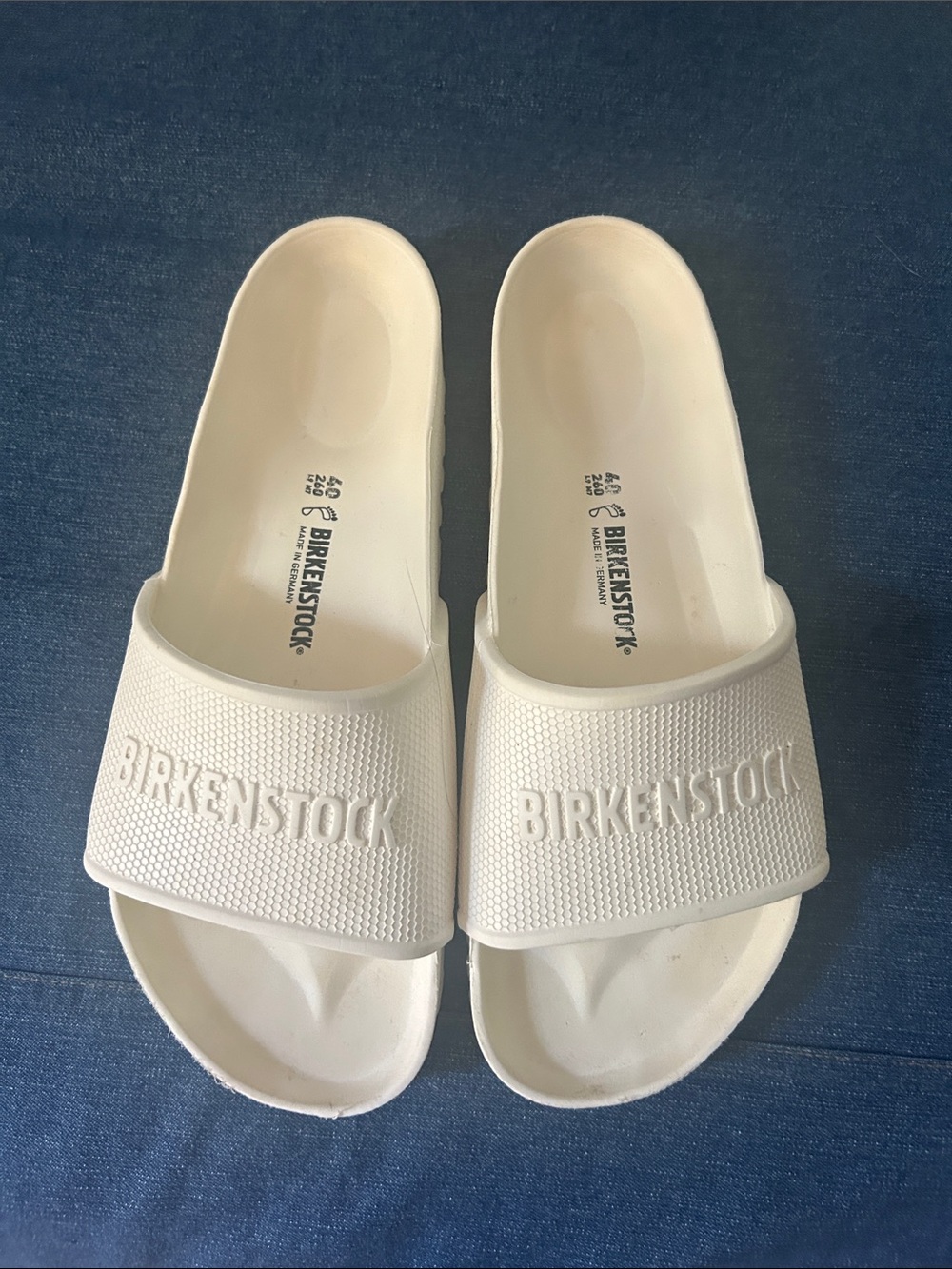 Birkenstock White Slide Sandals with Embossed Logo